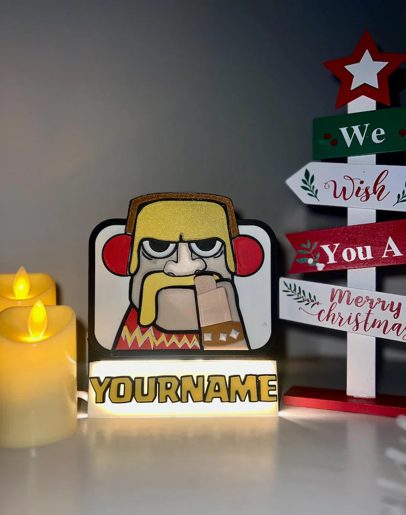 Clash Royale Themed Barbarian Nose Picking Emote Display Lamp with Light-Up Custom Name Tag